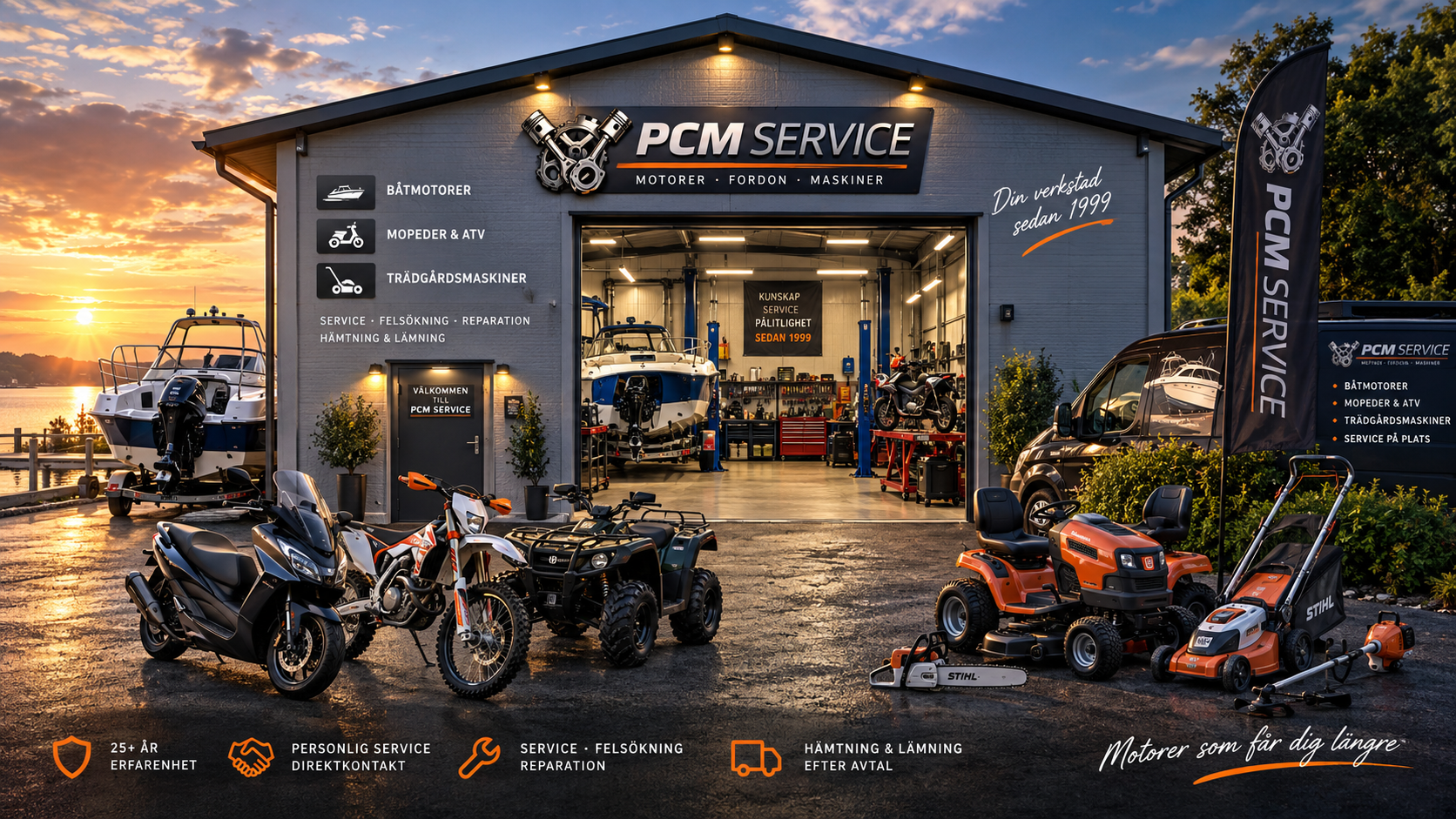 PCM Service i Nordanå – service av båtmotorer, mopeder, ATV och trädgårdsmaskiner